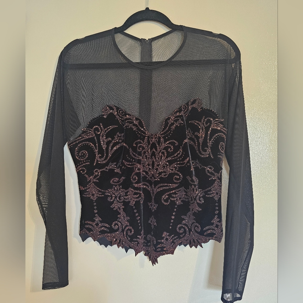 Black and Pink Sheer Long Sleeve Blouse